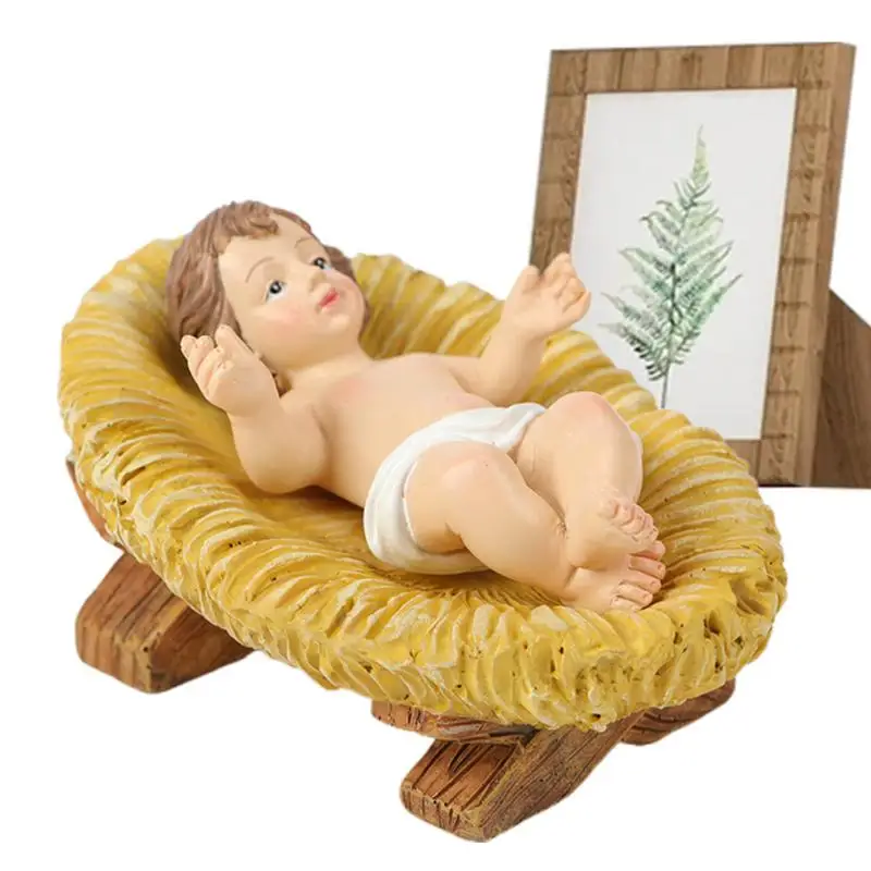Baby Jesus in Manger Figurine Resin Nativity Sculpture Baby Jesus Christ in Manger Figurines Nativity Scene for Christmas indoor