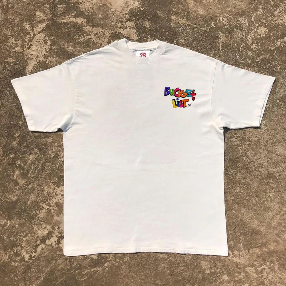Fun  Letter Short Sleeve T-Shirt Oversize Life List Graffiti Cute Style Men's Women's Breathable Cotton Summer Tee