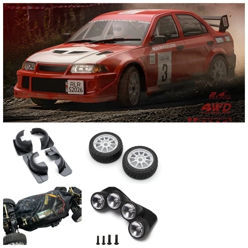 RLAARLO 1/7 Mitsubishi EVO Rally Slevo-07 RC Car Upgrade Kit, Off-Road Tires Spotlights Dust Covers Mud Flaps Accessories