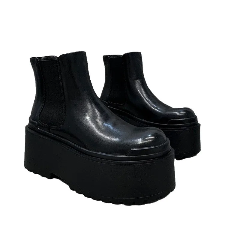 2025 Men's Short Height Increasing Ultra Thick Sole Chelsea Slip-On Platform Lightweight Thick Sole Height Increasing Boots