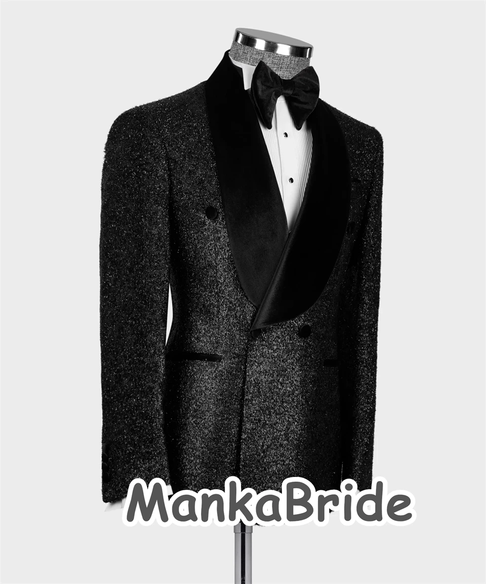 Smoking da sposa di lusso nero formale sposo uomo abiti 2 pezzi Blazer pantaloni doppio petto Business Party Wear abito da ballo per uomo