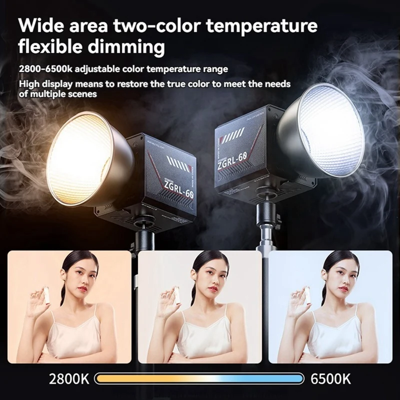 60W LED Handheld Video Light Bi-Color 2800K-6500K COB High Power Fill Light Portable Live Broadcast Fill Light EU Plug-AT35 view 4