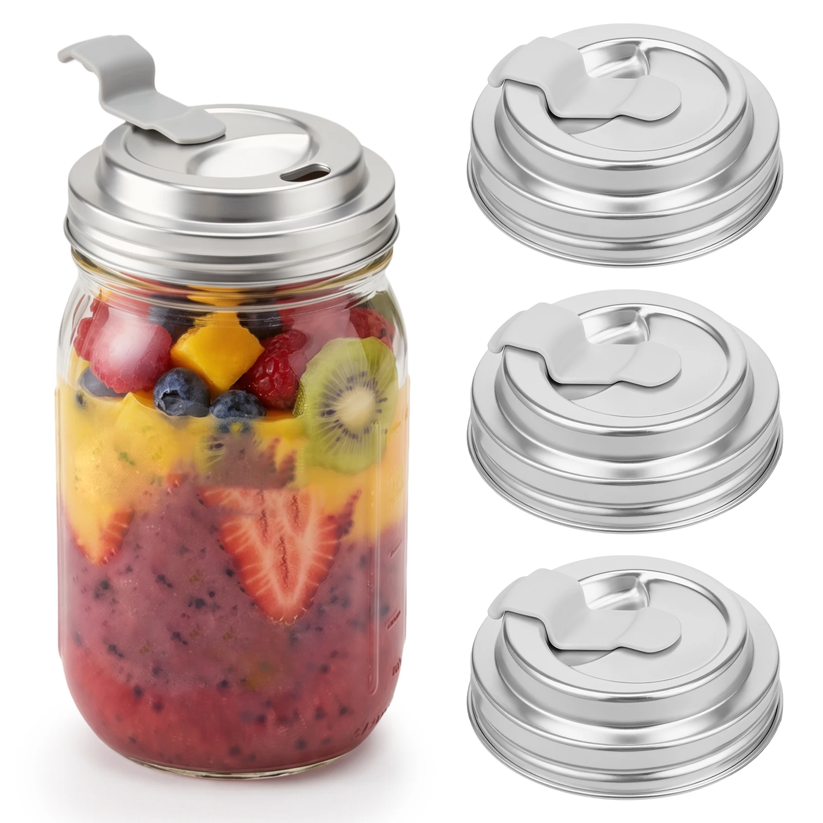 4Pcs Wide Mouth Mason Jar Drinking Lid Stainless Steel Beverage Accessory Mason Jar Drinking Lids Mason Jar Sip Lid Iced Coffee