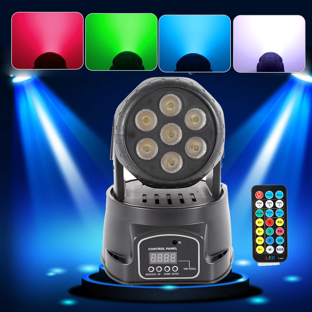 220V 7 Moving Head Lights 4-in-1 LED Stage Light With Remote Control Stand-Alone Flash 4 Color Euro Plug