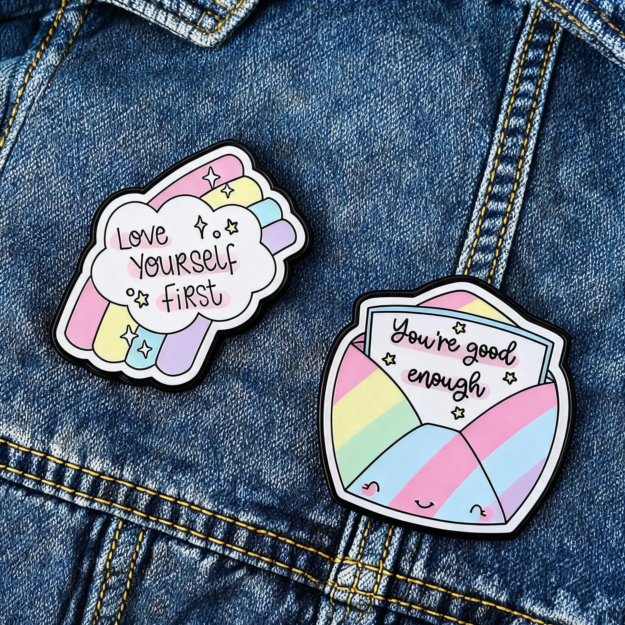 Lot de 2 Broches en émail à affirmation positive, motif arc-en-ciel pastel, avec slogan motivant, badge de revers, bijou pour accessoire quotidien ou cadeau