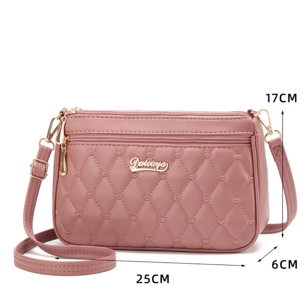 Tragbare PU-Leder Umhängetasche mit Lingge-Stickerei, Reißverschluss-Schultertasche, Einfarbige Große Kapazität Messenger-Tasche für Damen – Detail 1