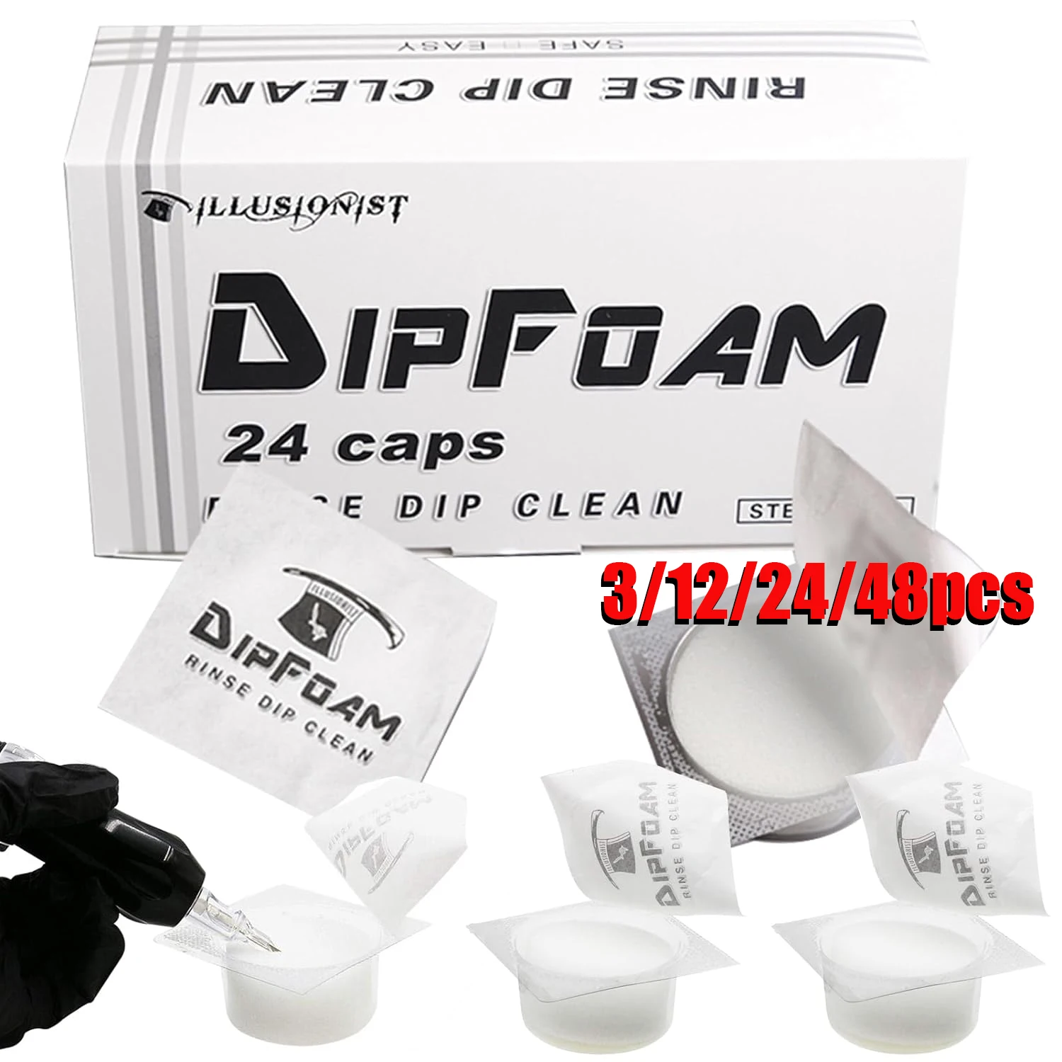 

48/24/12/3PCS Tattoo Dip Foam Sponge Dip Cup Caps Disposable for Tattoo Needle Tip Cleaning Rinse Caps Cups Tattoo Accessories