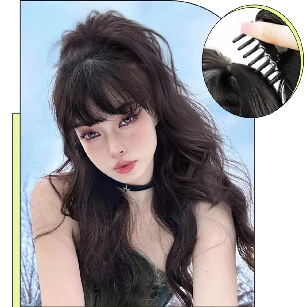 synthetic wig 40cm Princess Girls Fluffy Wavy High Ponytail Clip-on Wig Waterfall Curly Half Tied One-piece Women Hair Extension