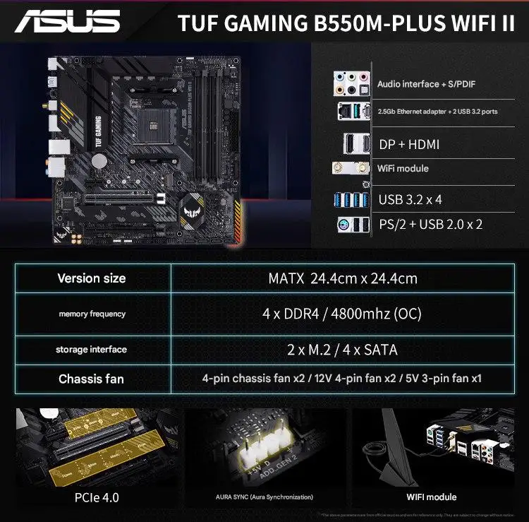 B550M ARGB moederbord AM4 DDR4 M-ATX WiFi gaming mainboard, ondersteunt Ryzen CPU, 128GB hoge snelheid