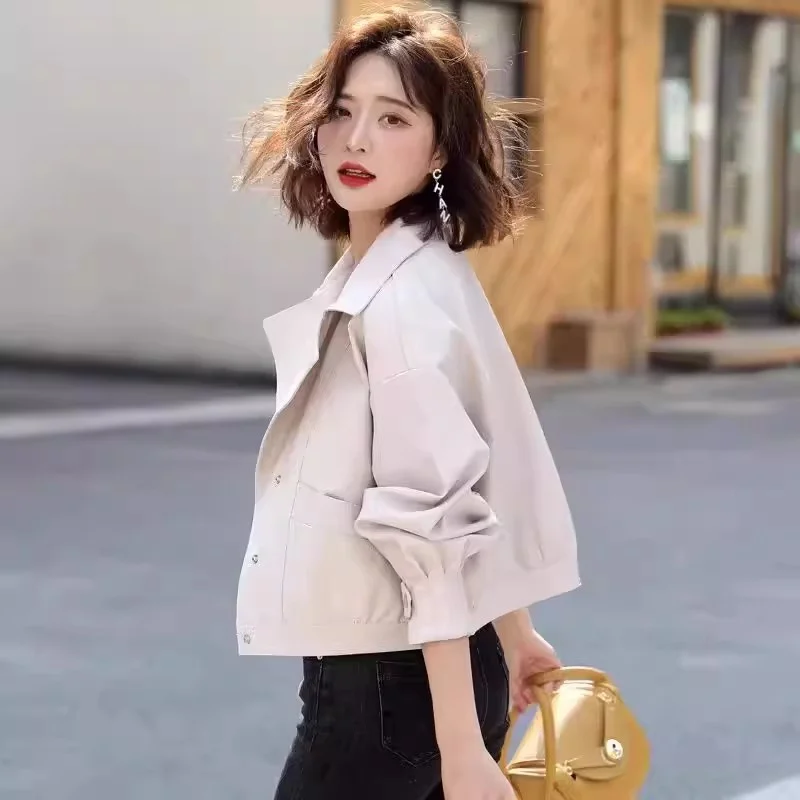 Baseball Jacket for Women Spring and Autumn 2024 New Loose Versatile Short cut Western-style Suit Collar Jacket top Solid Color