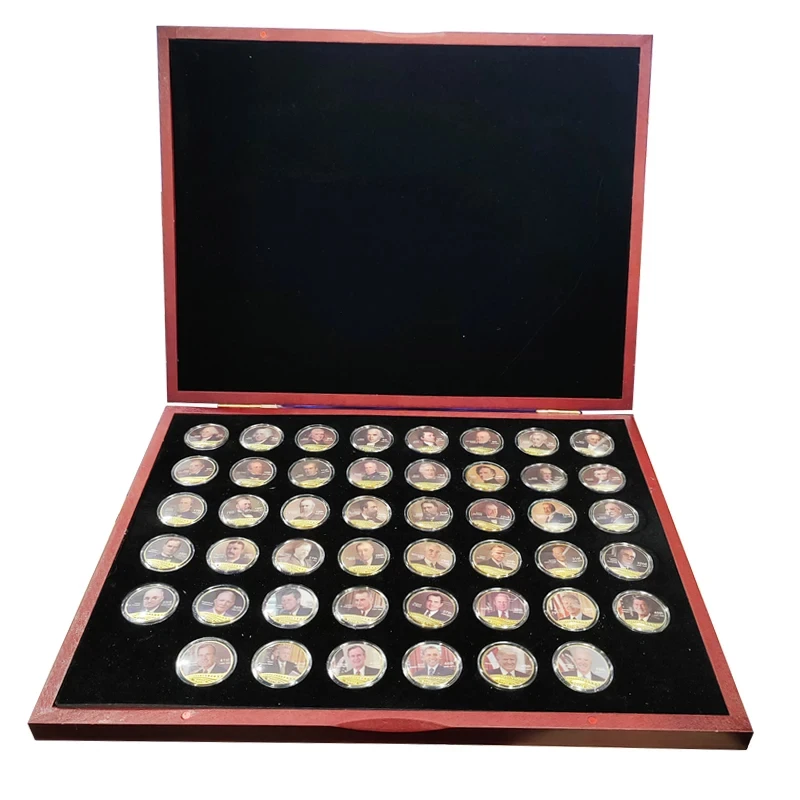 

46pcs/lot US Presidents Trump Gold Plated Collectible Coins Commemorative Coin Set Nice Wooden Box For Souvenir Business Gift