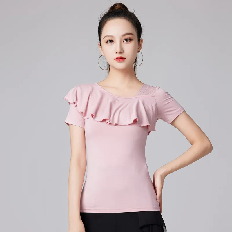 1 teile/los frau mode rüschen latin dance top dame modal solide kurzarm sommer tanzen top