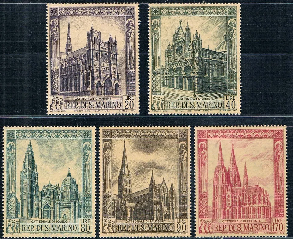 80280外国切手 サンマリノ発行 大聖堂テーマ 5種揃 1967年凹版 S048a59cfa4ec40ceb41d8b1d19972