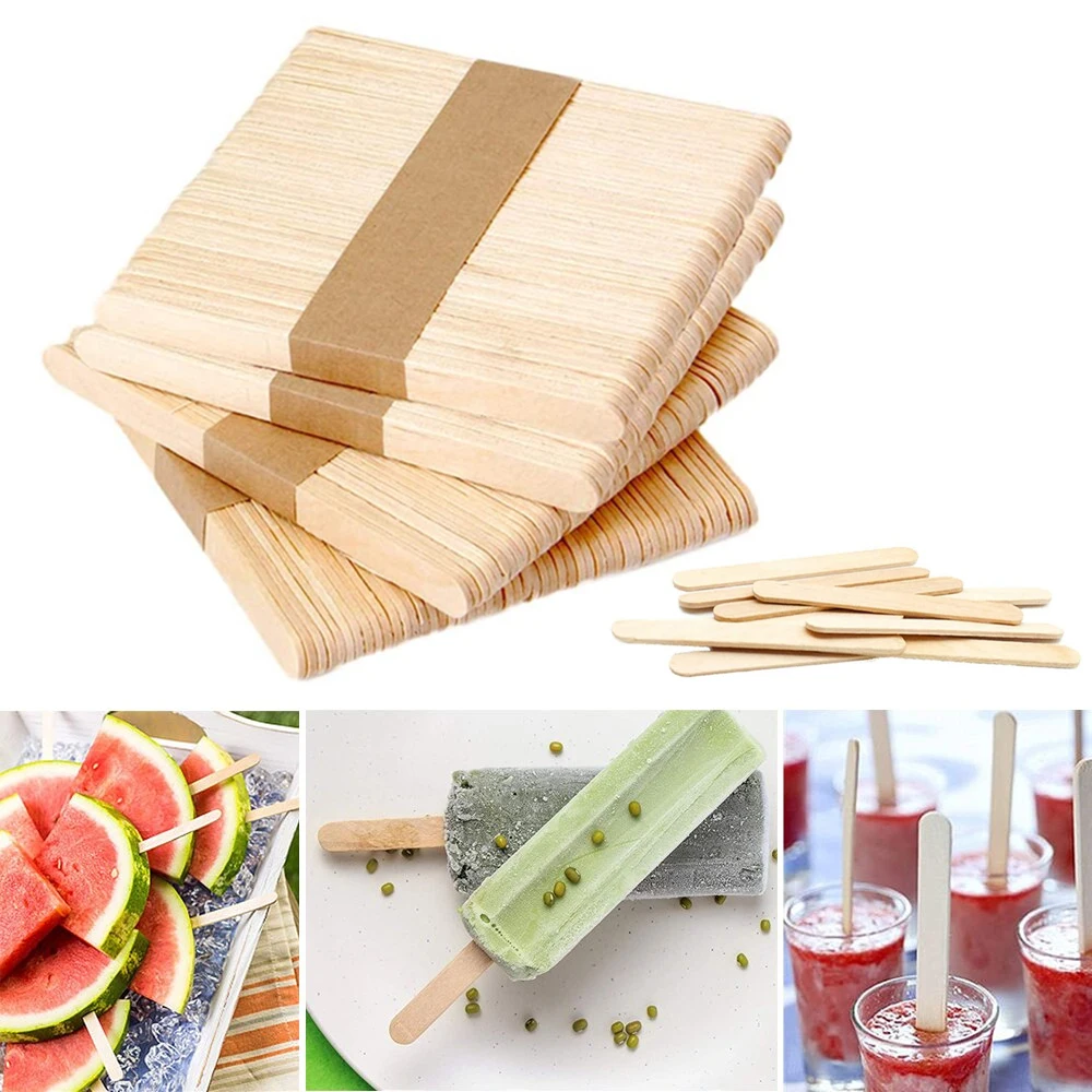 50/100pcs Ice Cream Popsicle Sticks Natural Wooden Sticks Ice Cream Spoon Hand Crafts Art Ice Cream Lolly Cake Tools