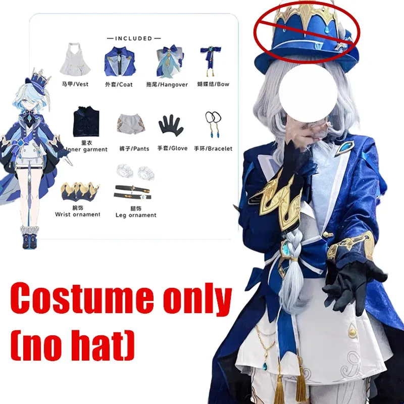 CyFocalors تأثيري حلي Furina شعر مستعار لعبة Genshin تأثير فونتين إله العدالة الأزرق موحدة الرؤية قبعة هيدرو سوار Ousia S