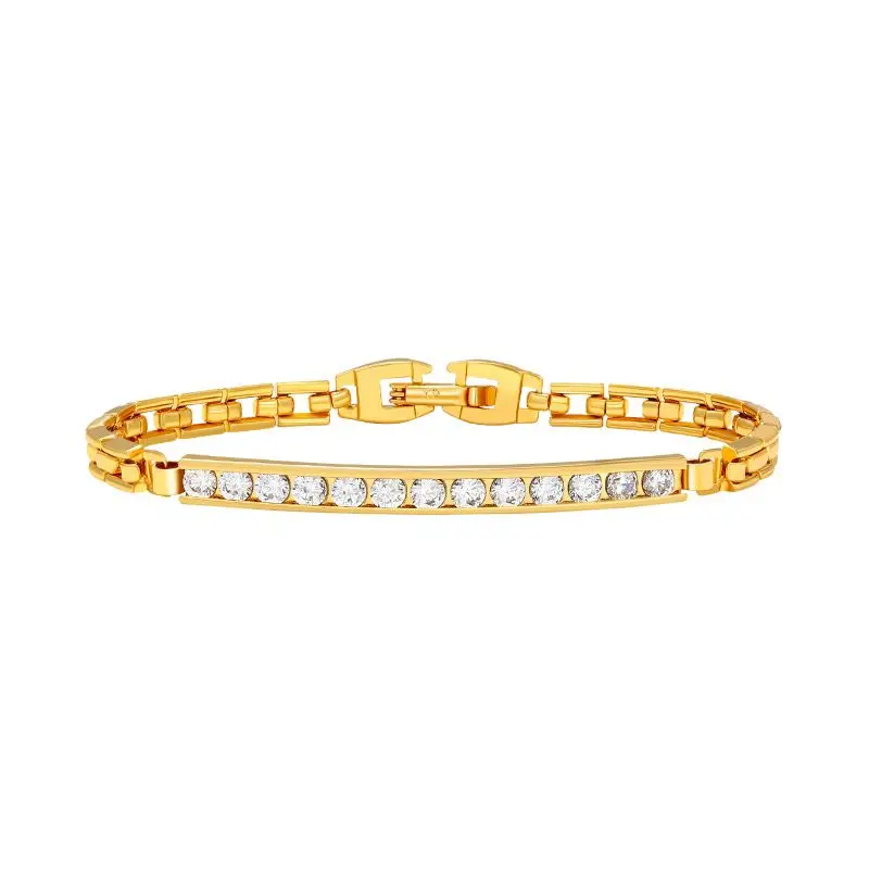 XP Jewelry --( 17 cm x 4 mm ) 24 k Pure Gold Plated AAA+ Zircon Watch Bracelets For Women Men Fashion Elegant Jewelry