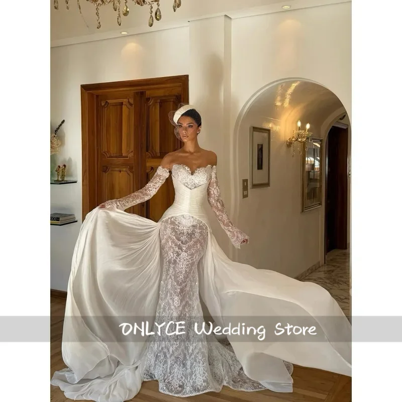 Customized Form‑fitting mermaid skirt Wedding Dress Large Floral Lace Appliques vestidos de noche Evening Dresses 2026