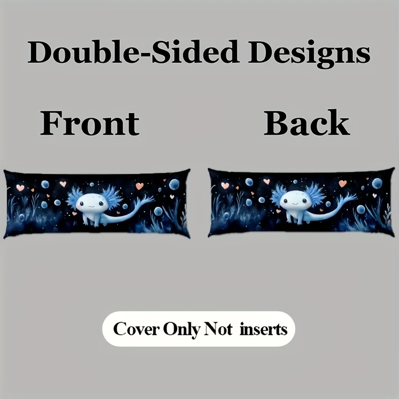 1pc Whimsical Blue Salamander And Heart-Shaped Bubble Pillowcase - 50.8X137.16 cm, Double-Sided Print, Vintage Style, Zippered P