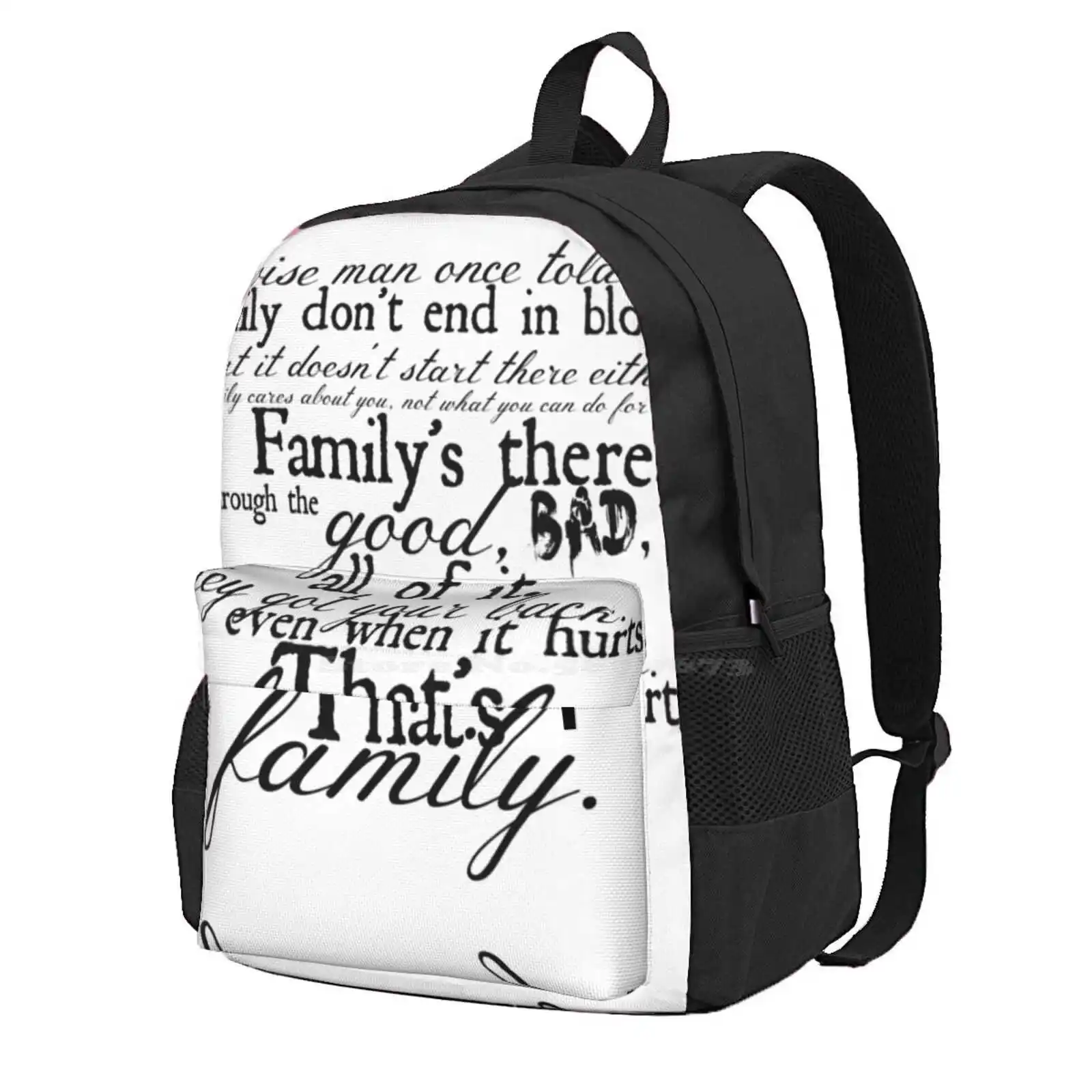 Family Don'T End In Blood Hot Sale Schoolbag Backpack Fashion Bags Supernatural Dean Winchester Quotes Spn