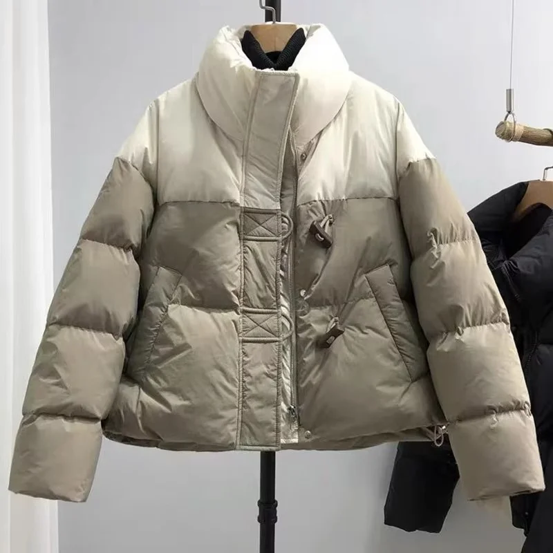 Winter Color Block Women Jacket Parkas Female Coat Cotton Padded Outwear Short Puffer Jacket Loose Thicke Warm Student Overcoat