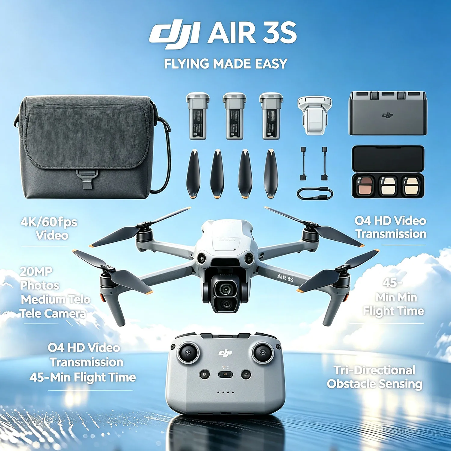 Open Box-DJI Air 3S Fly More Combo (RC-N3), Drone with 1