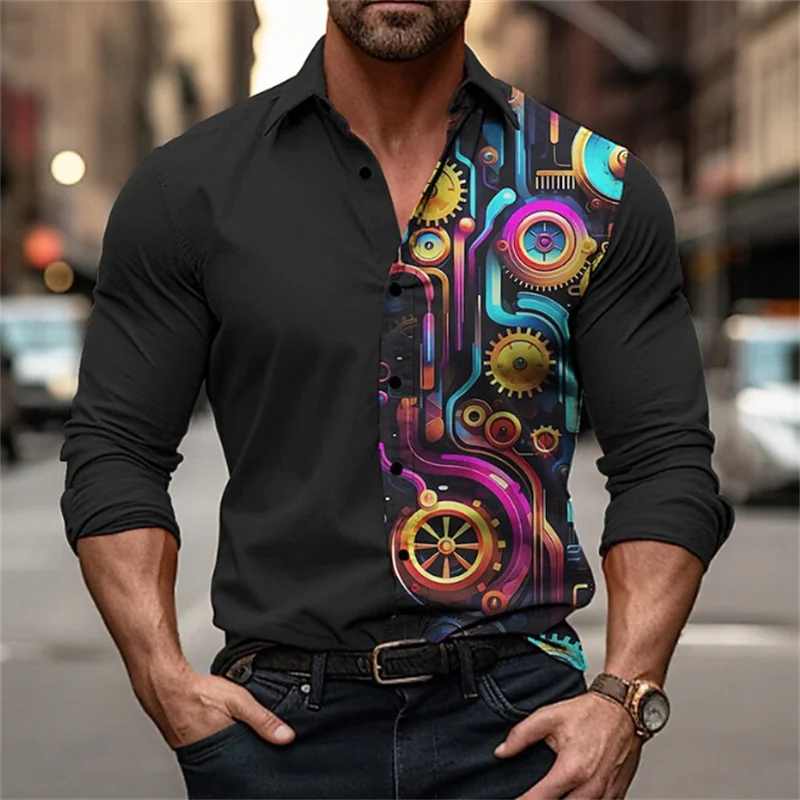 Men's shirt button up shirt casual shirt art abstract 3D printed shirt for daily wear, going out for spring V-neck long sleeves