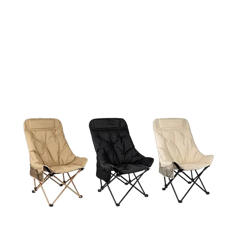 Portable Outdoor Camping Moon Chair High Back Three-Gear Adjustable Thick Cotton Pad Lightweight Reclining Picnic Chair Foldable