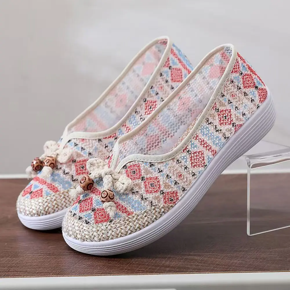 2025 zapatos planos de tela de verano para mujer, dos u Andy, zapatos de red transpirables antideslizantes, zapatos de ocio ligeros para compras al aire libre