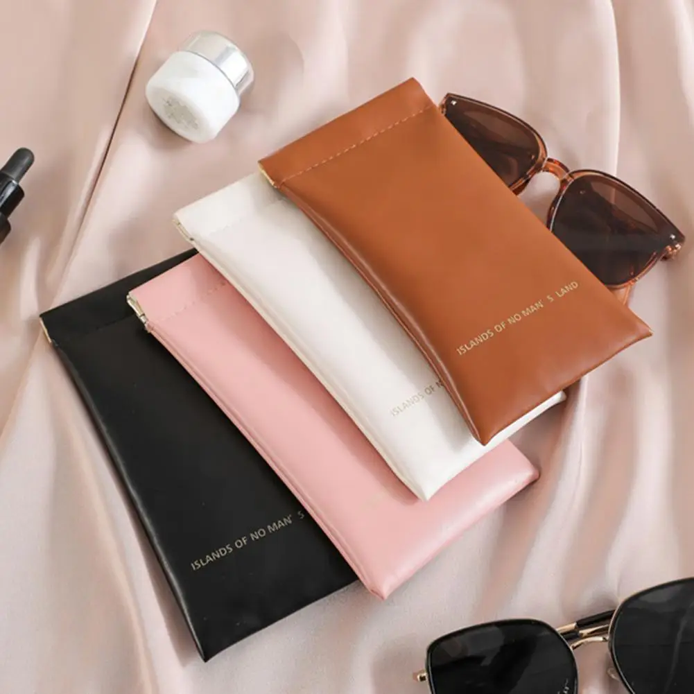 Portable Glasses Storage Bag PU Leather Waterproof Coin Purse Hidden Magnetic Automatic Closure Lipsticks Sundries Storage Pouch