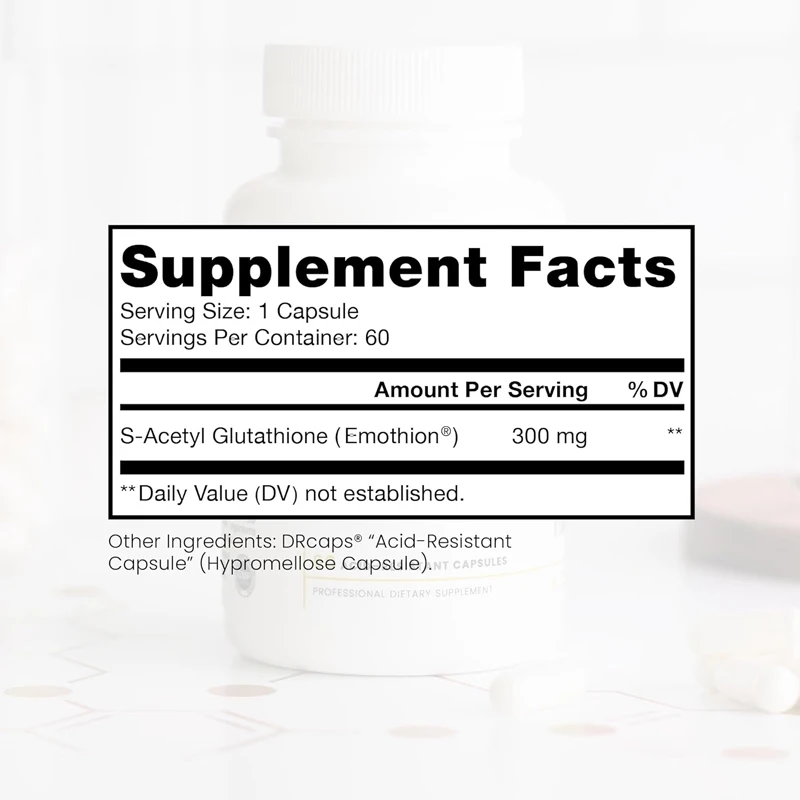 S-Acetyl Glutathione Gold - Patent Acetylated Form of Glutathione (Emothion) ®) |  Does Not Contain Harmful Stearic Acid Salts