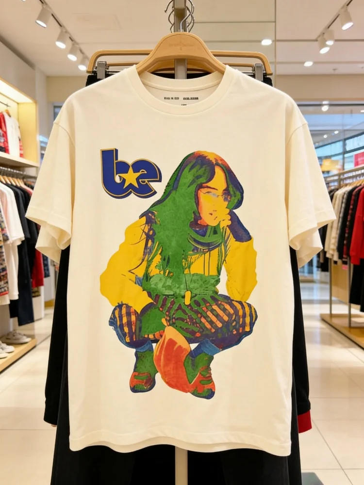 T-shirt décontracté d'été 2026 Billie Eilish avec portrait coloré imprimé, pour hommes et femmes, en coton ample