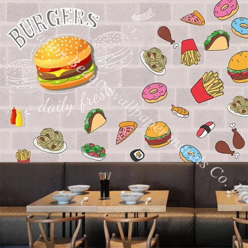 Kertas dinding latar belakang dinding bata Hamburger Eropa dan Amerika kertas dinding 3d dekorasi dinding Restoran Makanan Cepat kertas dinding Mural berperekat