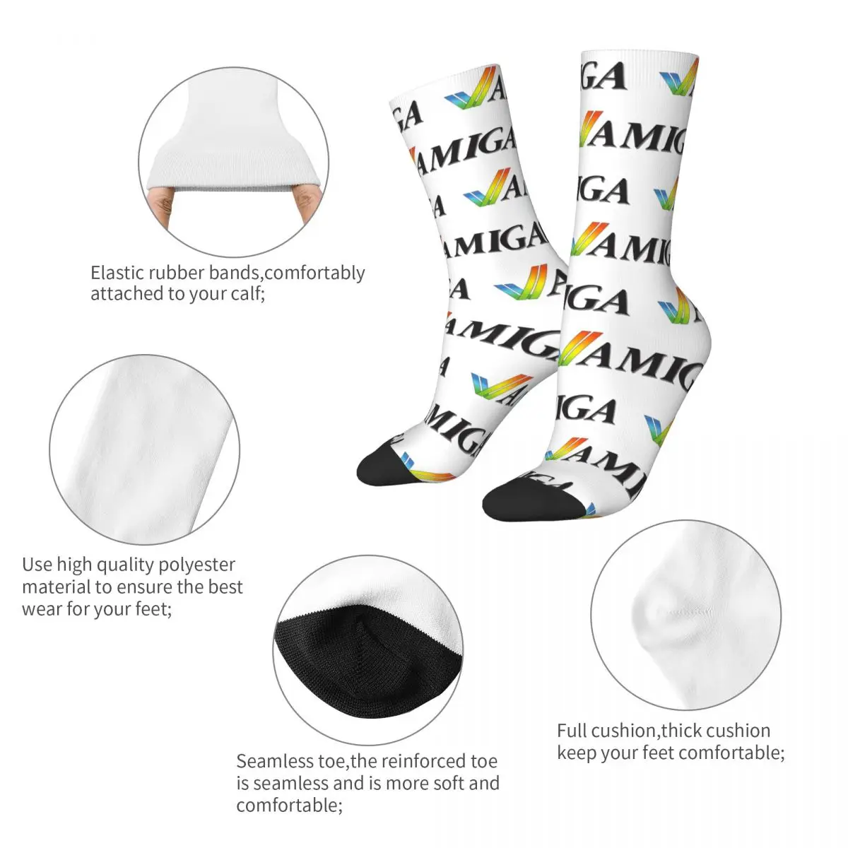 Men Amiga Retro Computing Socks Super Soft Fashion Commodore 64 Socks Harajuku Merchandise Middle TubeSocks Little Small Gifts