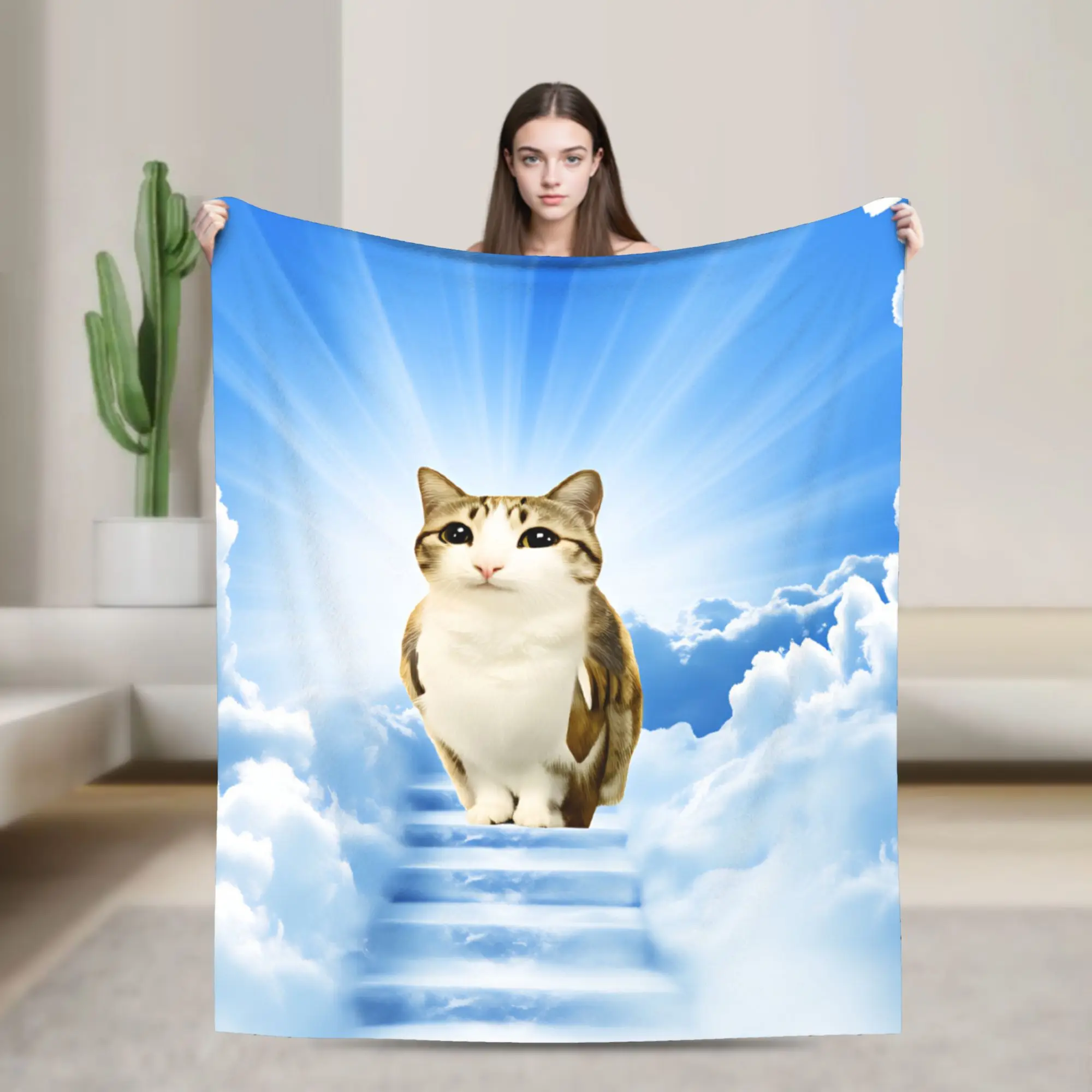 Soft Throw Blanket Camping Heaven Stairway Meowl Cat Blanket  Flannel Bedspread For Living Room Funny Sofa Bed Cover