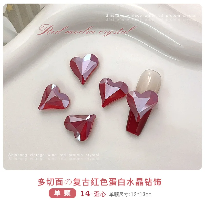 Mix 70pcs Wine-Red Crystal Gemstone Heart & Water Drop Shaped Nail Decorations for Ladies' Nail Crystal Charm Decoration