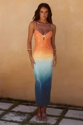 Gradient Color Sequins Prom Dress Sexy Strap Sleeveless Split Starfish Long Summer Party Evening Gown Shiny Formal Cocktail Robe