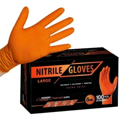 8Mil Heavy Duty Nitrile Gloves Thick Industrial Disposable Gloves with Diamond Textured Latex Free Tattoo Mechanic Safety Gloves