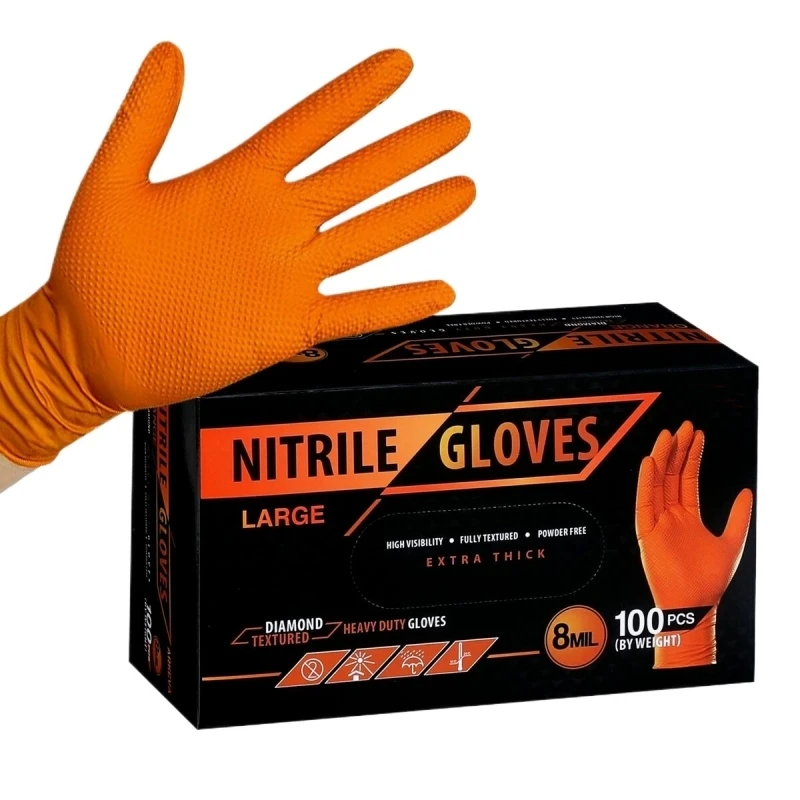 8mil Nitrile Gloves Thick Industrial Disposable Gloves with Diamond Textured Heavy Duty Latex Free Tattoo Mechanic Safety Gloves