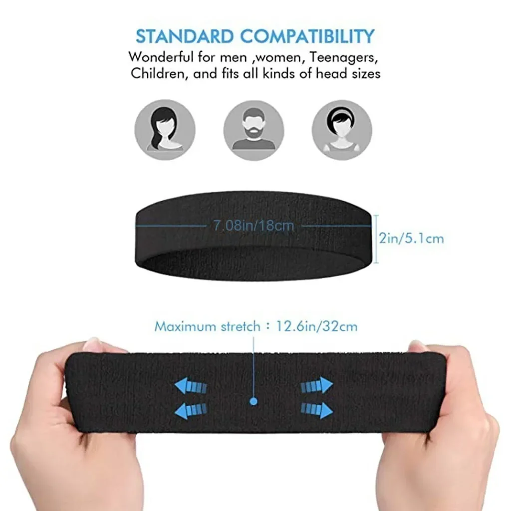 WOSWEIR－Cotton Athletic Headband Elastic Sweatbands Basketball Sports Women Men Gym Fitness Sweat Hair Band Volleyball Tennis