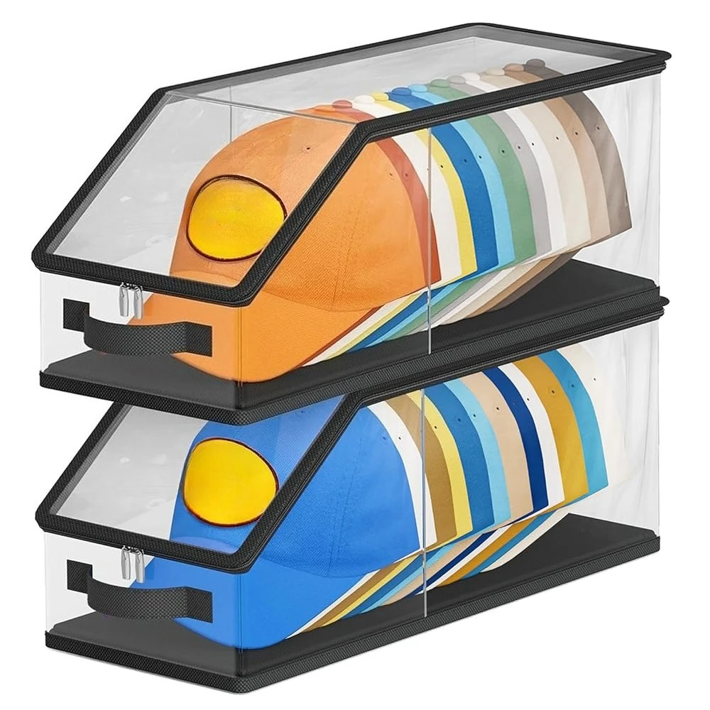 

Набор из 2 шт. прозрачных органайзеров для хранения бейсболок, вмещает до 24 шапок, коробка для мужских головных уборов с возможностью демонстрации.