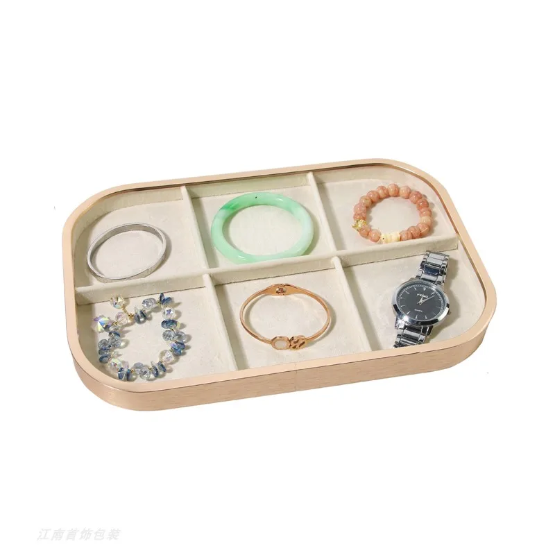 Pink Beige Gray Premium Metal Edge Inside Velvet Jewelry Tray Necklaces Rings Pendants Bracelets Storage and Display Tray