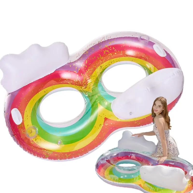 Inflatable Swimming Ring Large Rainbow Swimming Ring Thickened Swimming Aids For Summer Glitter Swim Floats For Family Gathering