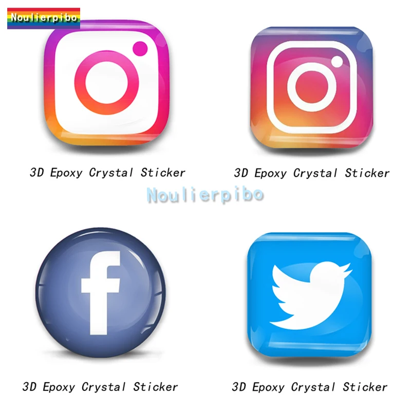 

3D Personalized Epoxy Dome Flexible Car Sticker Facebook Whatsapp Twitter PVC Car Window Bumper Trunk Vinyl Waterproof Decal