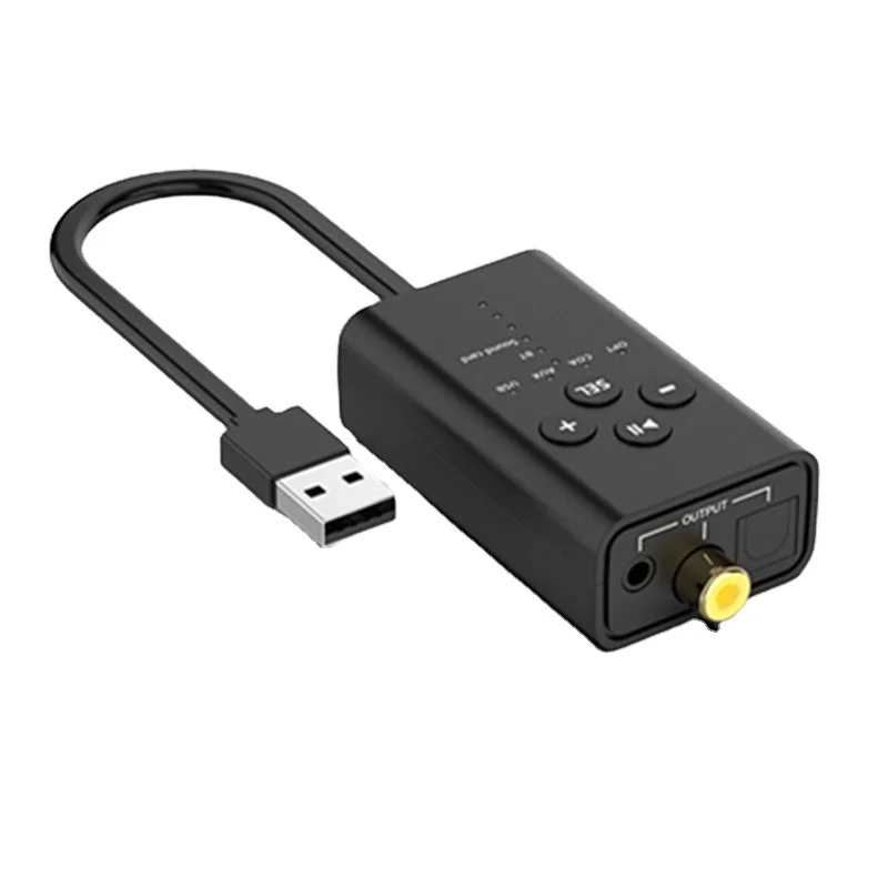 

Stereo AUX/Fiber optical/Coaxial Output Wireless Audio Bluetooth-Compatible 5.2 Receiver USB Sound Card for PC Amplifier Speaker