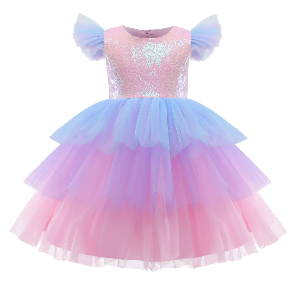 Girls Unicorn Rainbow Brithday Party Sequin Tutu Dress Kids Princess Weddling Evening Dresses New Children Cosplay Unicorn Dress