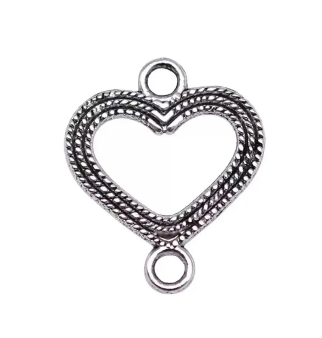 

20pcs 20*16mm Zinc alloy metal tibetan silver color plated heart shaped connector T2585