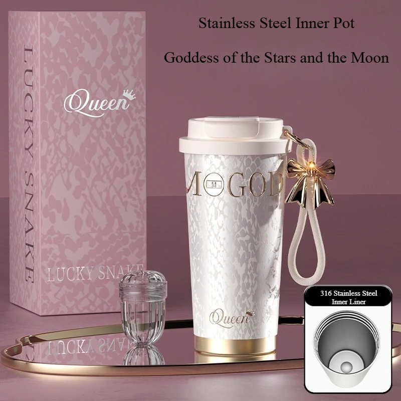 Stylish Ceramic and 316 Stainless Steel Double-Walled Insulated Cup with Straw—A Lightly Luxurious, Portable Travel Mug