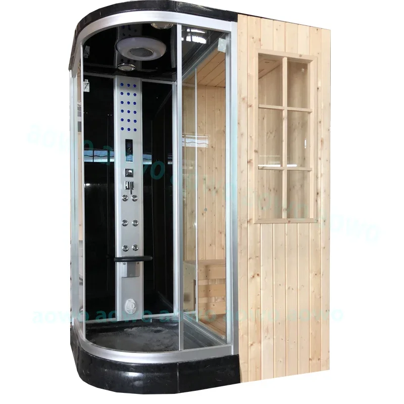 

Corner Sauna And Wet Steam Combined Multifunctional Room, Tailor-made Size And Function Infrared Sauna Hemlock Wood Moenen Likes