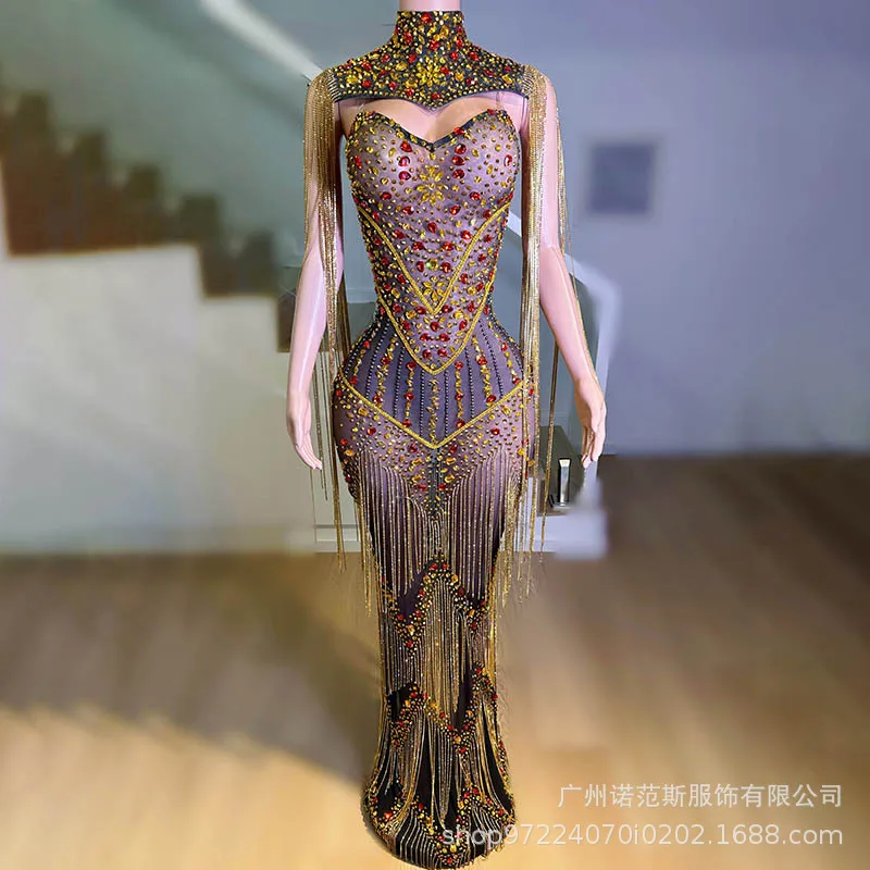 Sexy Perspectief Mode Tweedelige Set Rode Loper Catwalk Dansvoorstelling Bar Zingen Zangeres Prestatiekleding Cambered Musta Sierra Sierra Museum