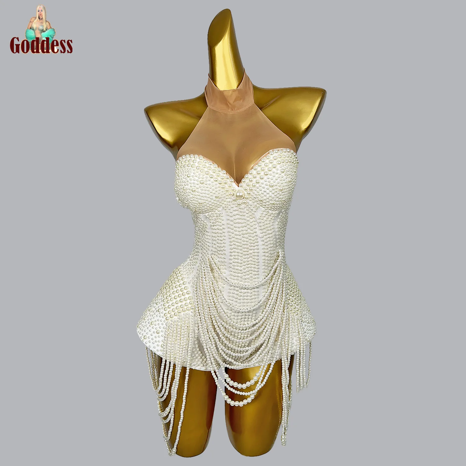 

White Pearls Leotard Bar Nightclub Dance Sexy Bodysuit Singer Dancer Leotard Stage Wear Birthday Party Show Performance Costume